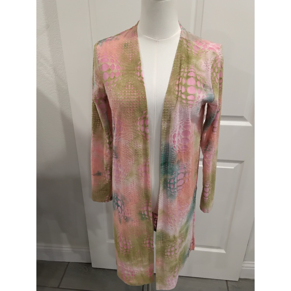 LOVE J Womens Abstract Print Open Front Duster Cardigan Sweater Size S